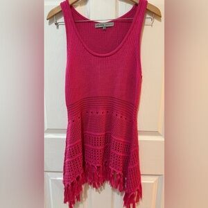 Absolutely Famous Pink Fringe Crochet Sweater Tank Top